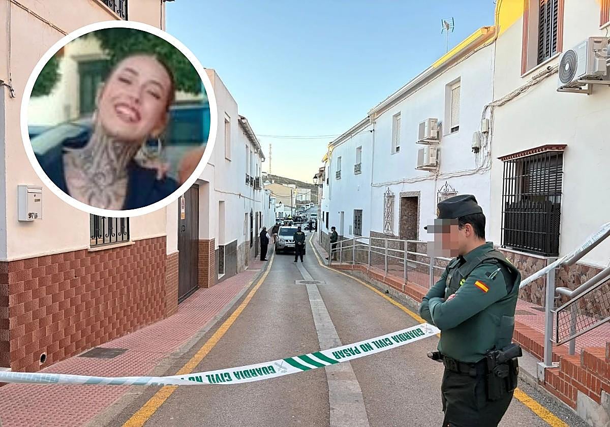 Guardia Civil officers at the scene of the incident. Above, on the left, Concha, the young woman who was murdered.