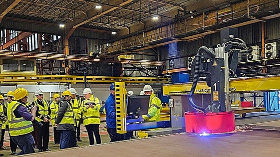 Steel cutting for first ship built by Spanish company for the Royal Navy begins on British soil