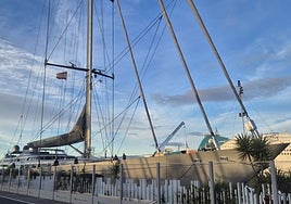 The sailboat M5 in the megayacht harbour in Malaga port.