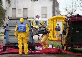 Disinfecting a vehicle in a rural area close to Barcelona this week.