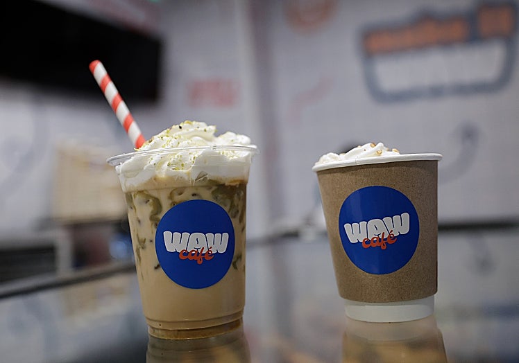 Cold pistachio coffee and hot ferrero coffee are two of the specialities.