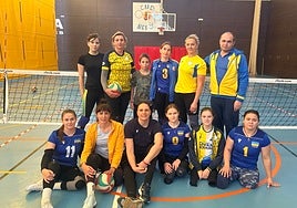 The Ukrainian women's Paralympic volleyball team during one of their training sessions at the Nerja sports hall.