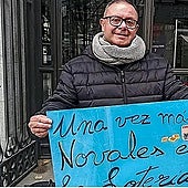 Jesús Ruiz outside the Teatro Real in Madrid, the venue for the Christmas lottery draw.