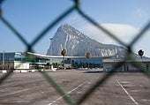 The Rock of Gibraltar, from the Spanish side of the border.