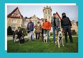 From left, Cora Vielva, with Laia; Jesús Antonio Martínez, with Fredi; Fernando Negueruela, with Dobby; José Luis García; Carlos Salas, with Iñaki; Víctor Sumillera, with Chester, and Nuria González.