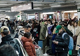 Dozens of passengers at the Atocha station in Madrid.