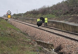 Adif workers checking a track on the medium-distance line from Malaga to Seville.