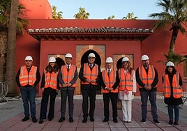 Regional minister for tourism Arturo Bernal (4l) during a visit to El Bil Bil castle.
