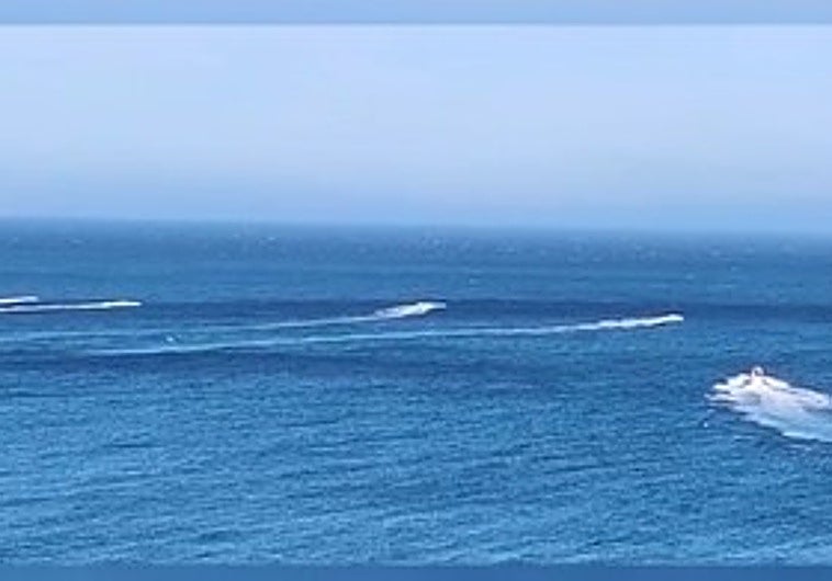 The Guardia Civil following four drug trawlers off the coast of Lújar.