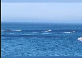 The Guardia Civil following four narco boats off the coast of Lújar.