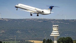 A plane takes off from an airport.