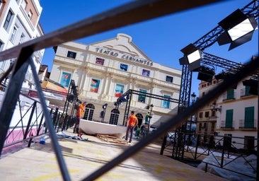 Preparations under way outside Malaga's Cervantes theatre.