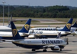 Ryanair planes at Malaga Airport.