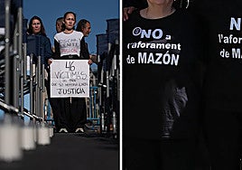 Photos of protesters mourning the victims of the Adamuz train crash (left) and those of the floods in Valencia (right).