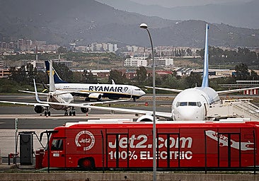 Planes on the runways of Malaga Airport.