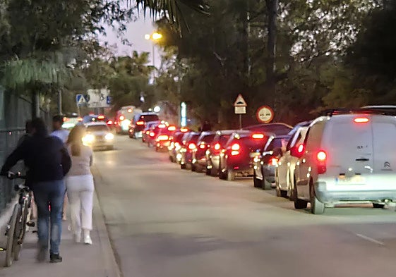 A traffic jam near the Plaza Mayor shopping centre in Malaga on Saturday, 18 April.