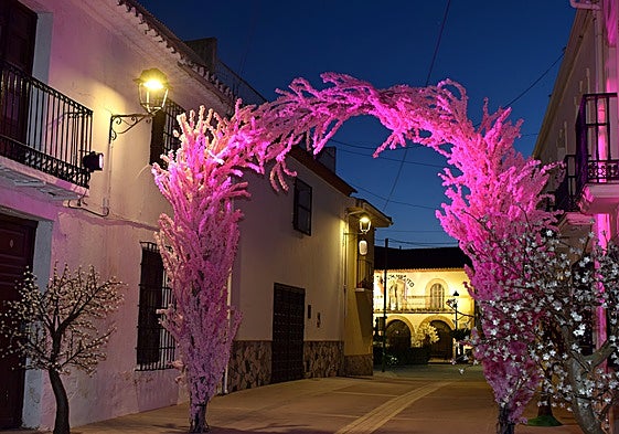 A street in Alfarnate decorated in cherry blossom