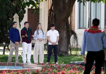 Antonio Banderas, with the presenters Pepe Rodríguez, Marta Sanahuja and Jordi Cruz, this Thursday in Malaga.