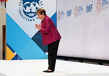 Managing Director of the IMF Kristalina Georgieva delivering a speech in Washington.