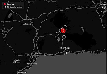 The red circle indicates the epicentre of Monday's earthquake in Malaga province.