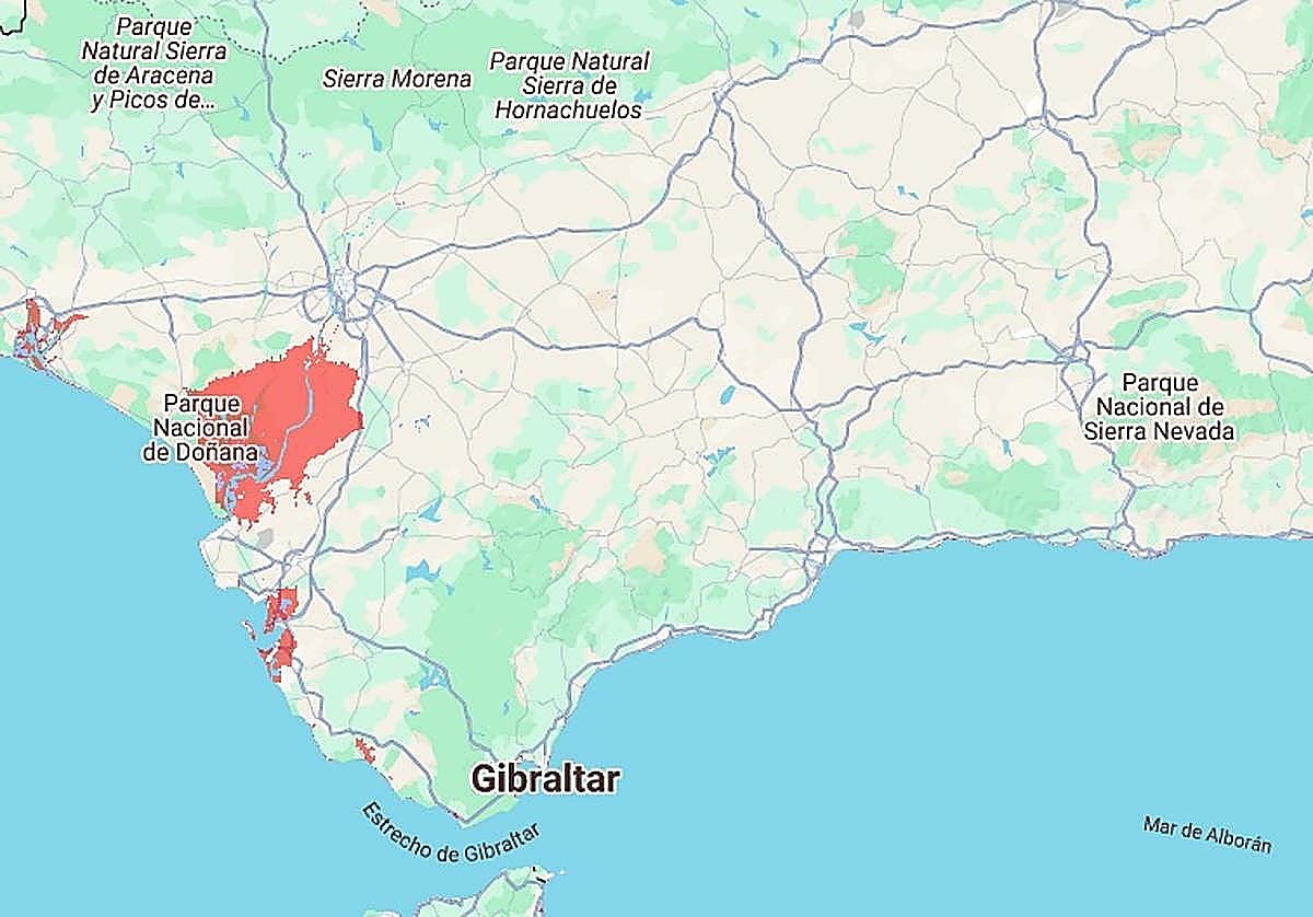 The areas of Andalucía that could be flooded by the sea by 2100 due to global warming