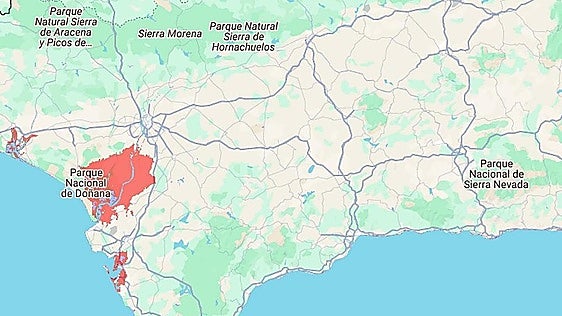 The areas of Andalucía that could be flooded by 2100 due to global warming