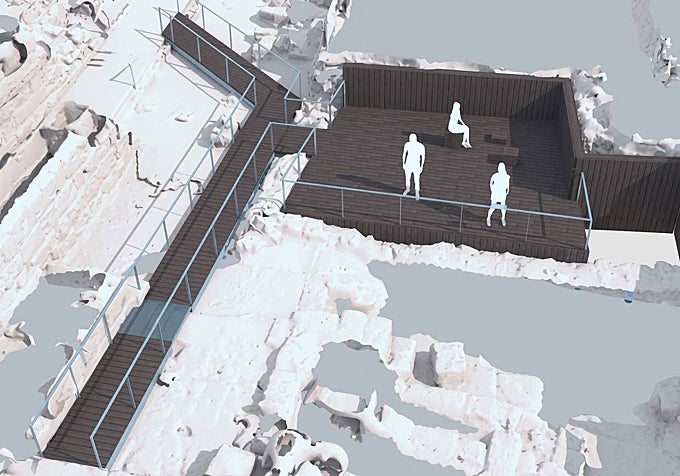 A visualisation of the walkway and viewing platform to be built at the archaeological site.