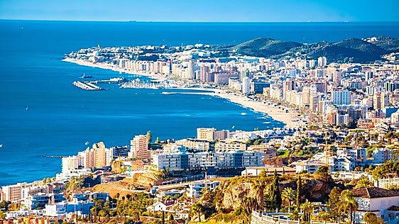 Fuengirola coastline on Costa del Sol aerial view.
