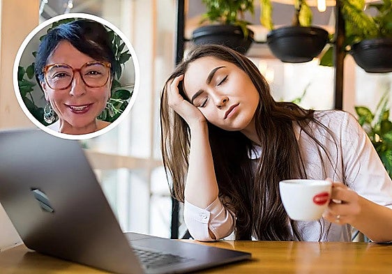 A visibly tired woman and longevity expert Fátima Rachdan.