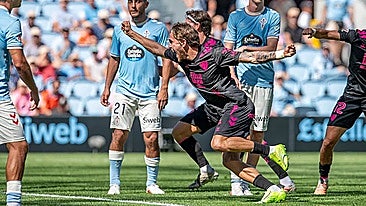 Malaga's Adrián Niño celebrates his goal, which came six minutes from time.