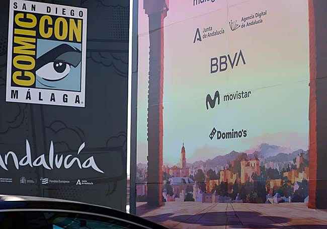 A close-up of the poster showinga view of Malaga.