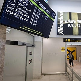 The arrivals board at Granada Airport on Wednesday.