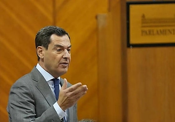 President of the regional government of Andalucía Juanma Moreno speaking during the meeting on government accountability in the Andalusian regional parliament