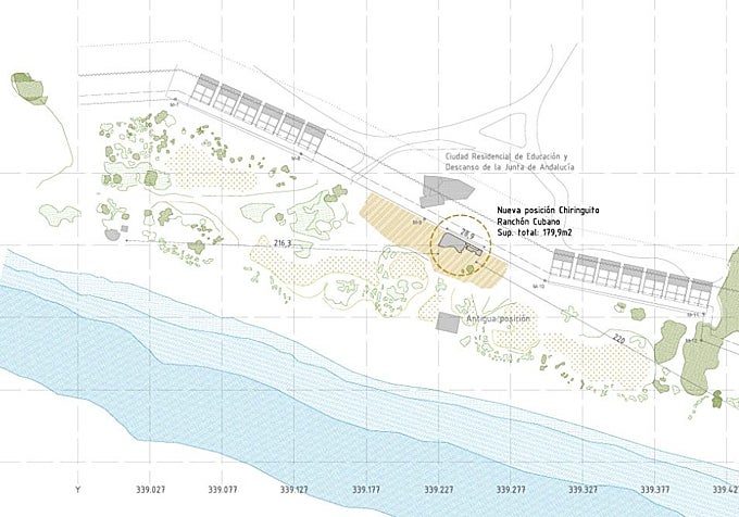 Map showing the old and new locations of the beach bar.