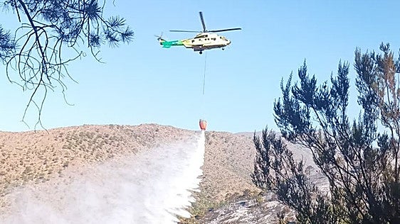 A helicopter and eleven firefighting teams work to bring Benahavís fire under control