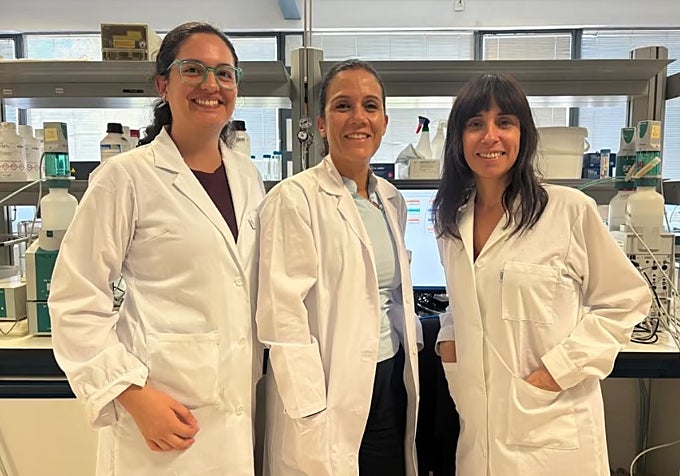 Sarah Bonilla-Correa, a PhD student at the University of Granada (UGR), with Professors Encarnación Ruiz-Agudo and María Pilar Asta Andrés.