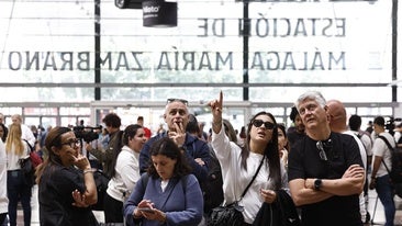 The Malaga train station on Wednesday, following the crash between two trains in Toledo.