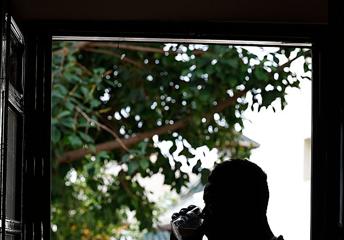 Bakary, having a cup of coffee.