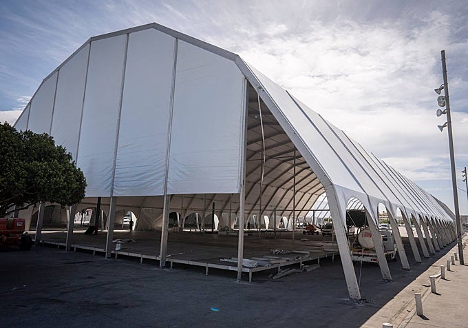 A view of the outdoor exhibition pavilion, which will consist of two giant marquees.