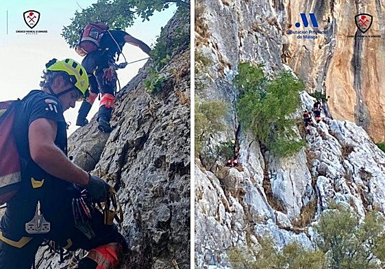 Firefighters use ropes to rescue paraglider unhurt from steep terrain near Ronda's Cueva del Hundidero