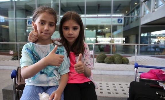 The Palestinian twins at Malaga airport.