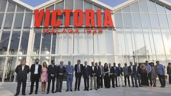 Directors, political representatives and the mayor at the new brewery last Thursday.