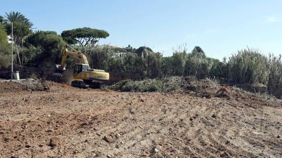 An excavator clearing land near the boundary with Calahonda.