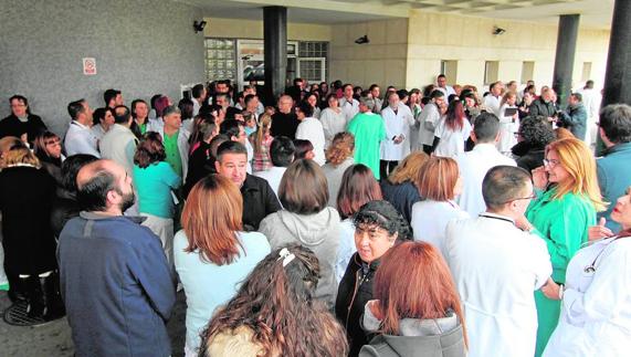 Health workers outside La Línea hospital earlier this week.