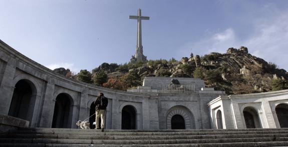 The outside of the Valley of the Fallen, with the huge cross in the background.