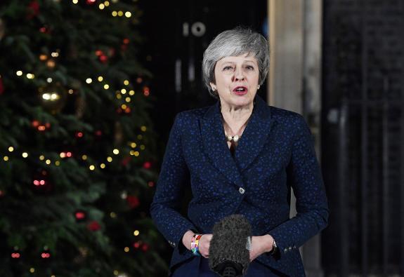 PM Theresa May speaks outside 10 Downing Street after winning the confidence vote. 