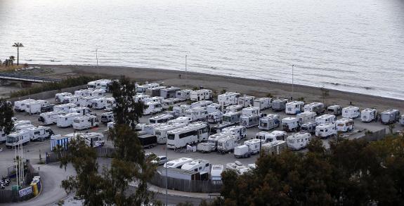 Aerial view of the  motorhome park  in Malaga, which is  usually full at this  time of year.