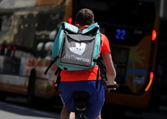 A Deliveroo rider at work.