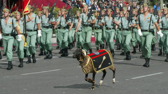 The Legion's mascot, a goat, plays an important role in marches.