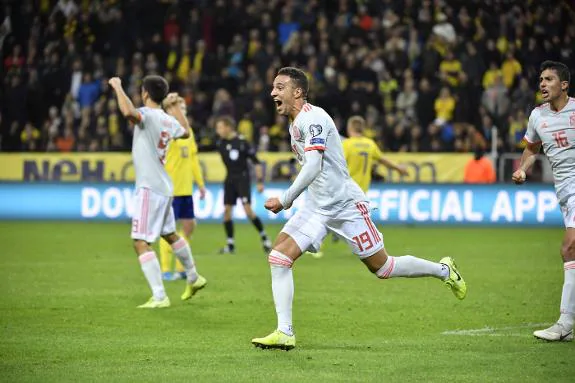 Rodrigo celebrates his injury-time leveller.